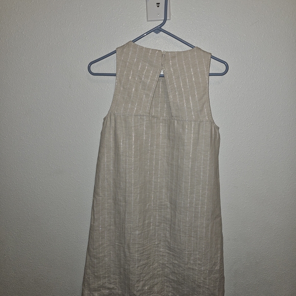 LOFT Linen Blend Sleeveless Shift Dress Size 4 Beige Shimmer Stripe A-Line - Picture 5 of 12